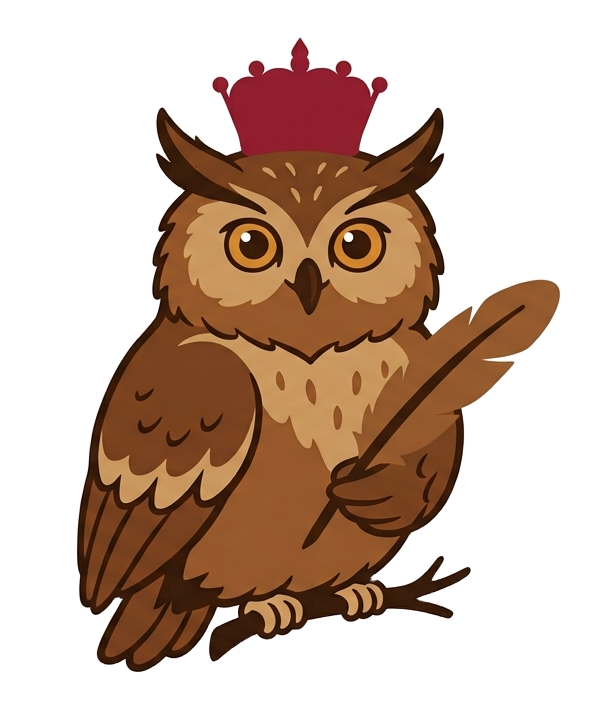 The Archivist — a crowned owl holding a quill